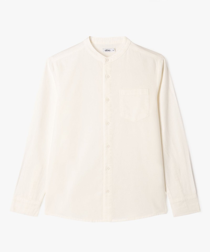 Chemise manches longues à col mao en coton lin mélangés garçon[MISSING]